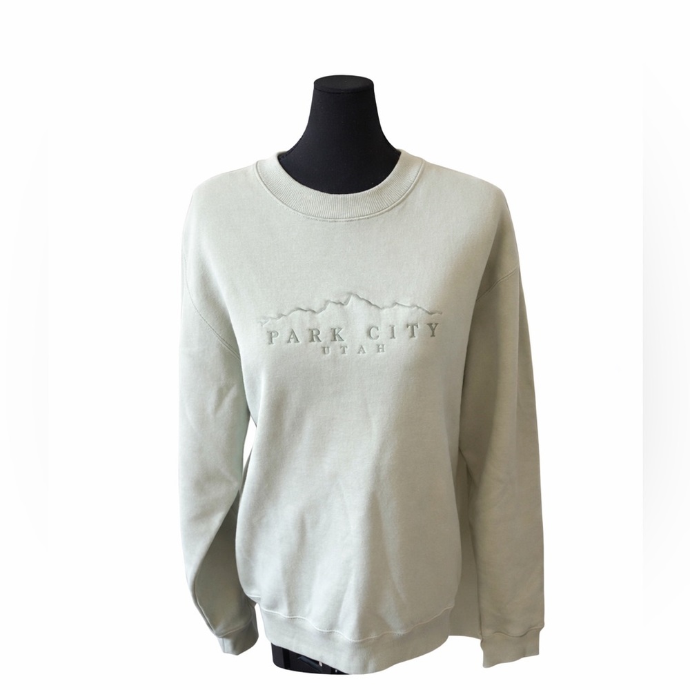 Park City Utah Sage Green Oversized Crewneck Sweatshirt Mountain Graphic